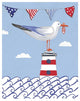 "Coastal Bird I Flags on Blue" Digital Paper Print by Farida Zaman, 22"x26"