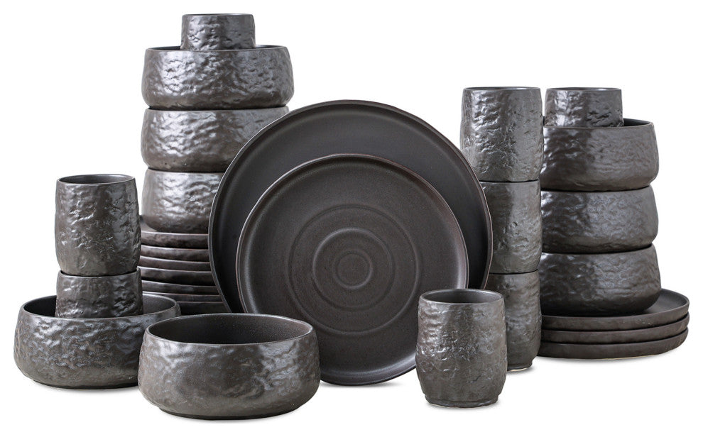 Stone by Mercer Project SHOSAI Stoneware 32 Piece Dinnerware Set, Black