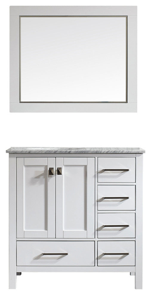 Gela Single Vanity, White, 36", With Mirror