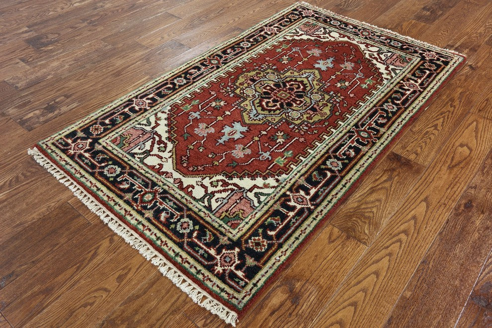 Heriz Veg Dyed Handmade Rug, Red, 3'2"x5'3"