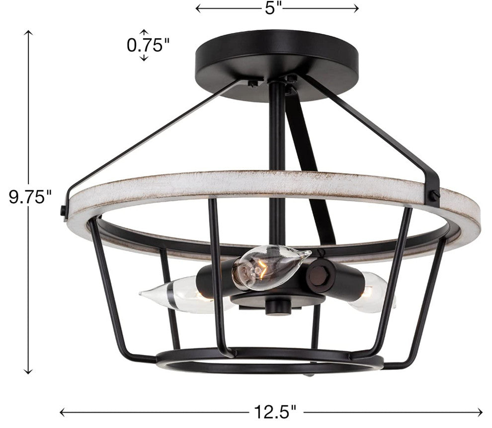 3 Light Rust Semi Flush Mount Ceiling Light Farmhouse White Ceiling Lamp