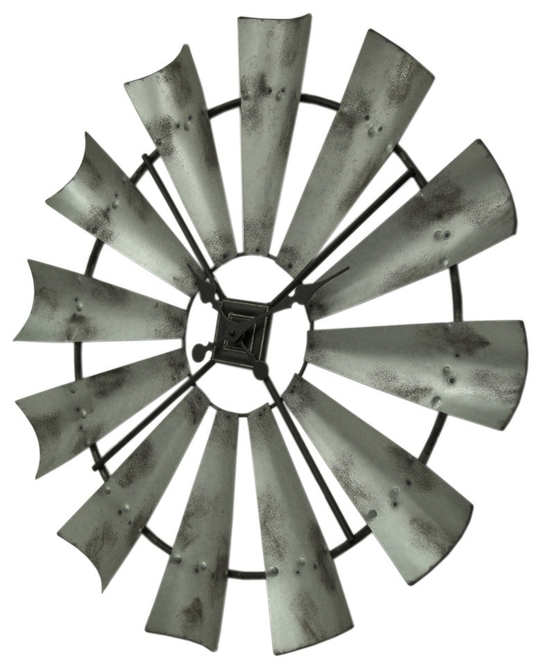 Distressed Grey Rustic 30 inch Metal Windmill Wall Clock