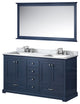 Dukes 60" Navy Blue Double Vanity, White Square Sinks, 58" Mirror With Faucets