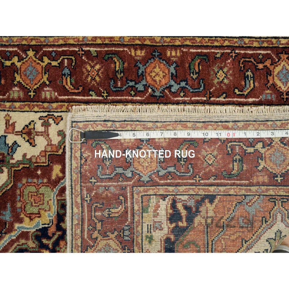Ivory Wool Heris Re-Creation Hand Knotted XL Runner Oriental Rug, 2'6"x18'