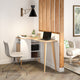 Modern White Small Home Desk With Shelves, White and Oak