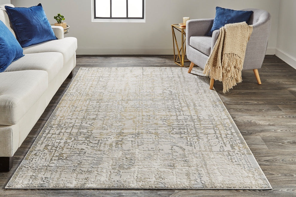 Weave & Wander Vanhorn Distressed Abstract Rug, Beige, 6'7"x9'6"