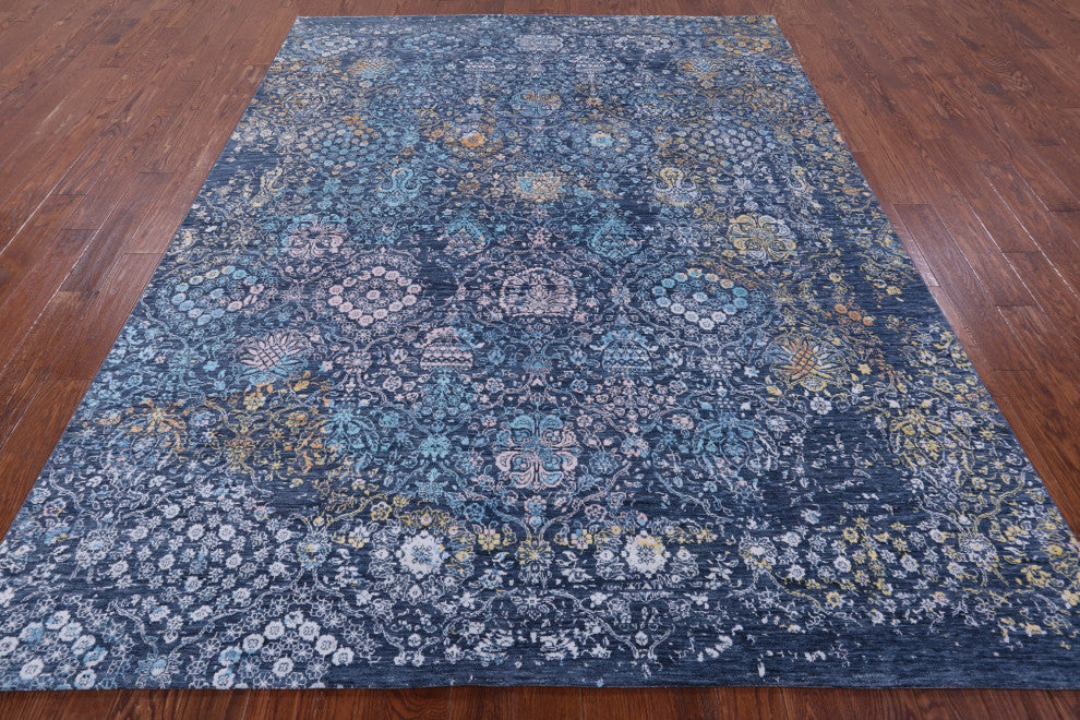 7' 9" X 10' 1" Modern Hand-Knotted Wool and Silk Rug Q11811