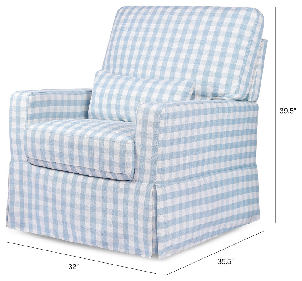 Crawford Pillowback Comfort Swivel Glider, Blue Gingham