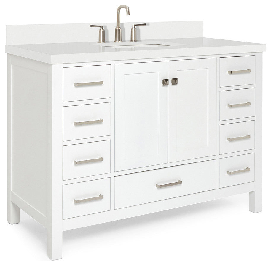 ARIEL Cambridge 49" Single Rectangle Sink Bathroom Vanity White With Quartz Top