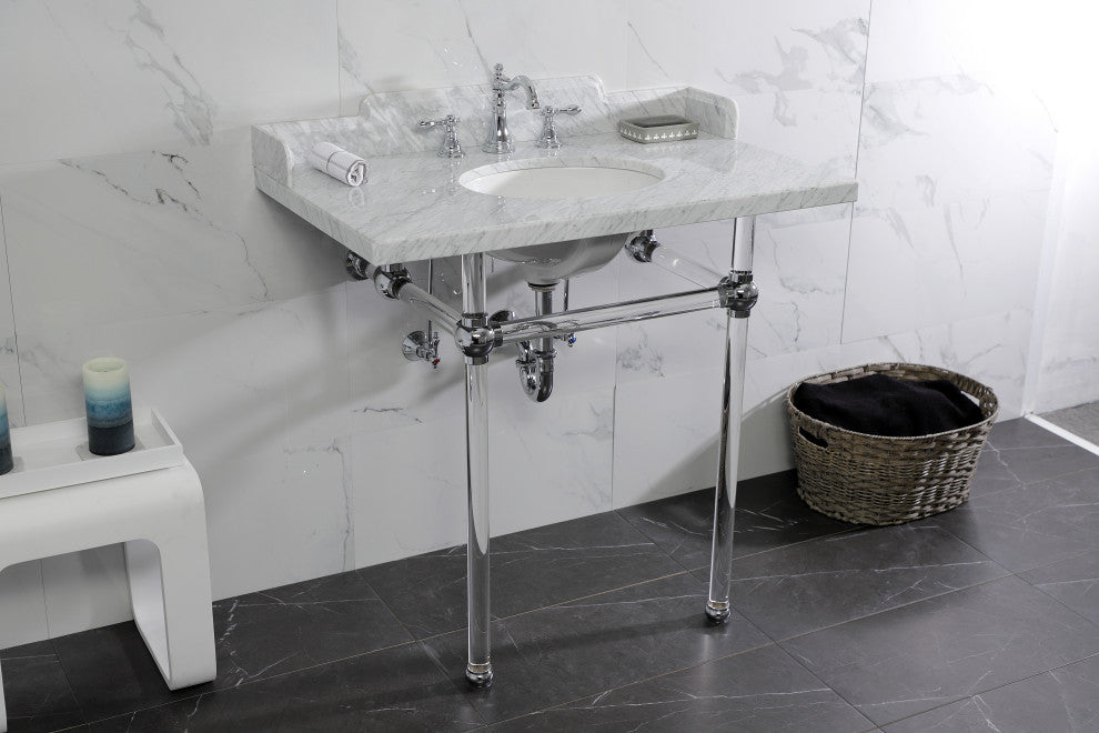 Kingston Brass LMS36MA1 36" Carrara Marble Console Sink, Acrylic Legs