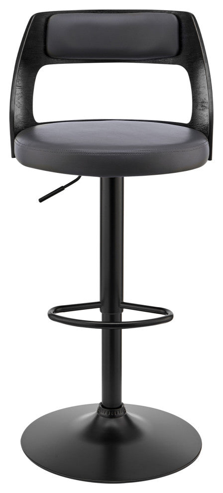 Gray Upholstered Black Base Adjustable Swivel Bar Stool
