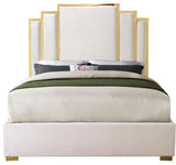 Maklaine Modern Upholstered Velvet Queen Bed in Cream/Polished Gold