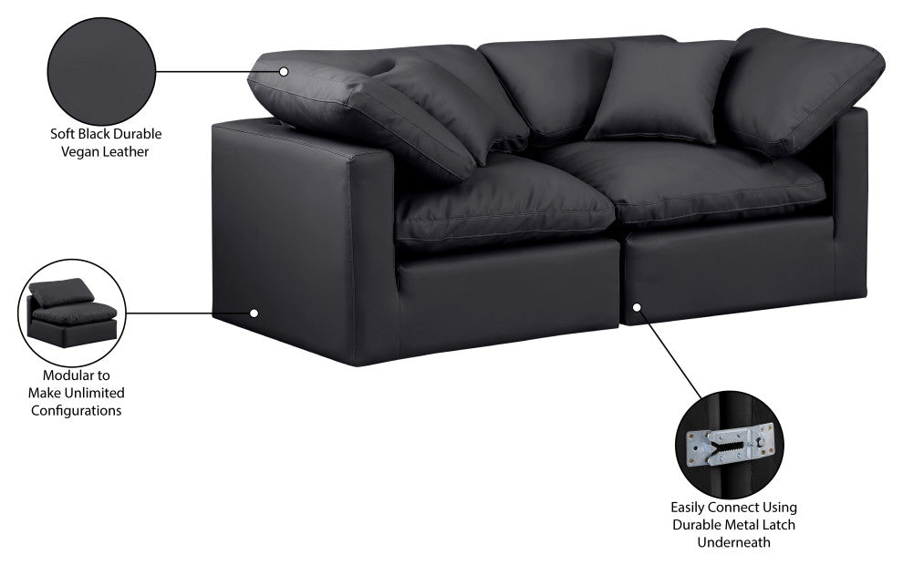 Indulge Upholstered Modular Sofa, Black, 2-Piece: 2 Corner Chair, Fiber Stuffed Vegan Leather