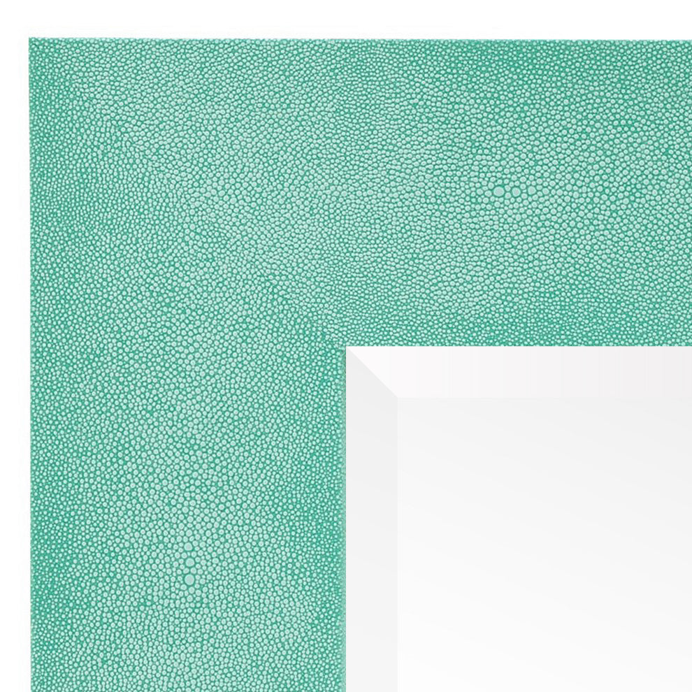 Beveled Wall Mirror, Teal Metallic Shagreen Leather Framed Square Mirror 48x48
