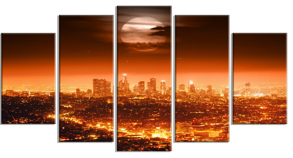 "Dramatic Full Moon Over Los Angeles" Cityscape Canvas print, 5-Panels, 60"x32"