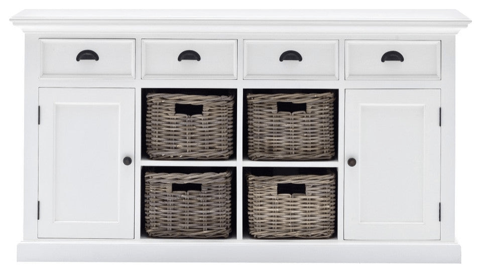 Modern Farmhouse White Buffet With Baskets