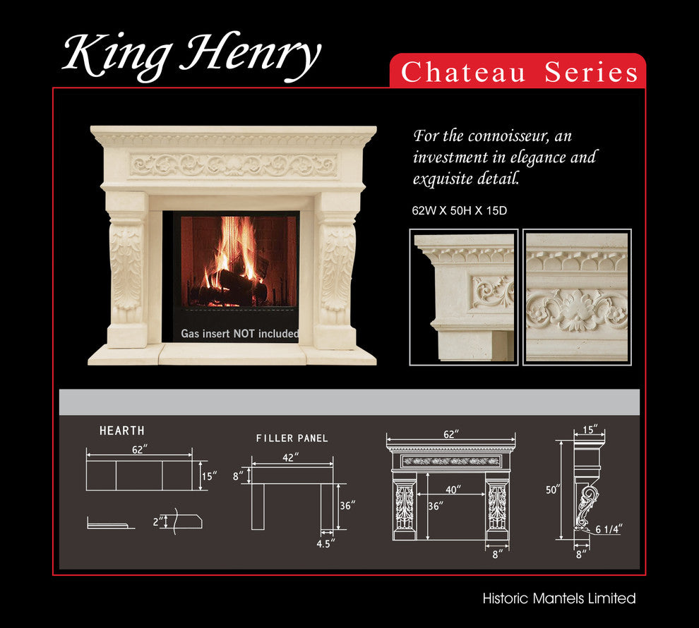 Chateau Series King Henry Cast Stone Fireplace Mantel