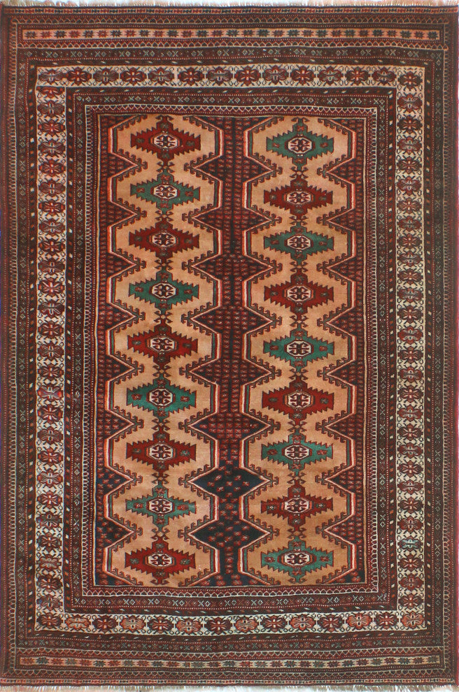 Fine Vintage Distressed Arghavan Ivory/Red Rug, 4'2x5'11