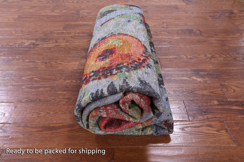 6' 2" X 9' 4" Garden Design Wool and Silk Rug Q8789