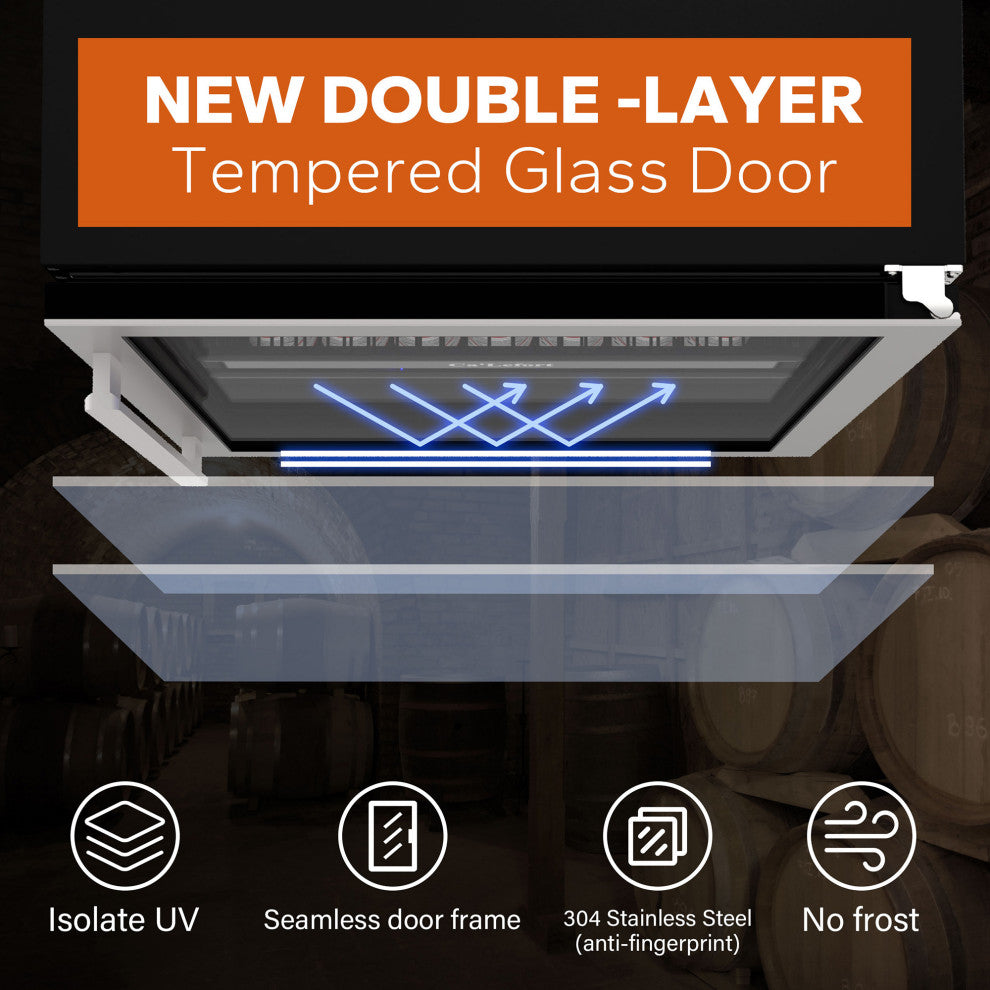 Ca"™Lefort 24" Wine Fridge: 46 Bottle Dual Zone Cooler, 40-65Â°F, Glass Door