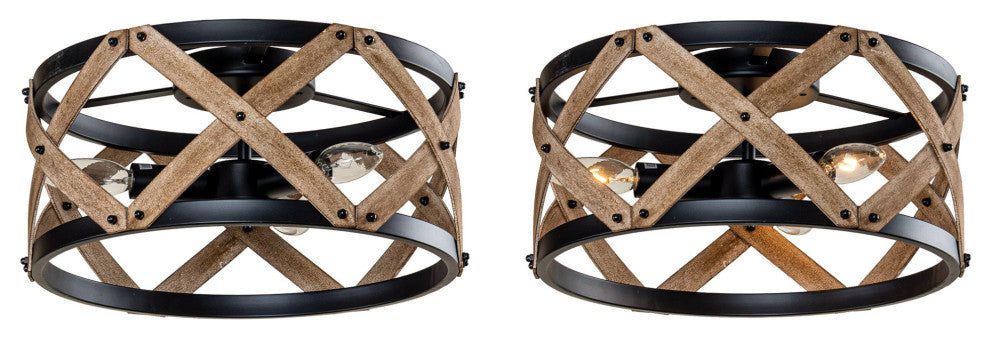 3-light Cicle Wood Rustic Chandelier