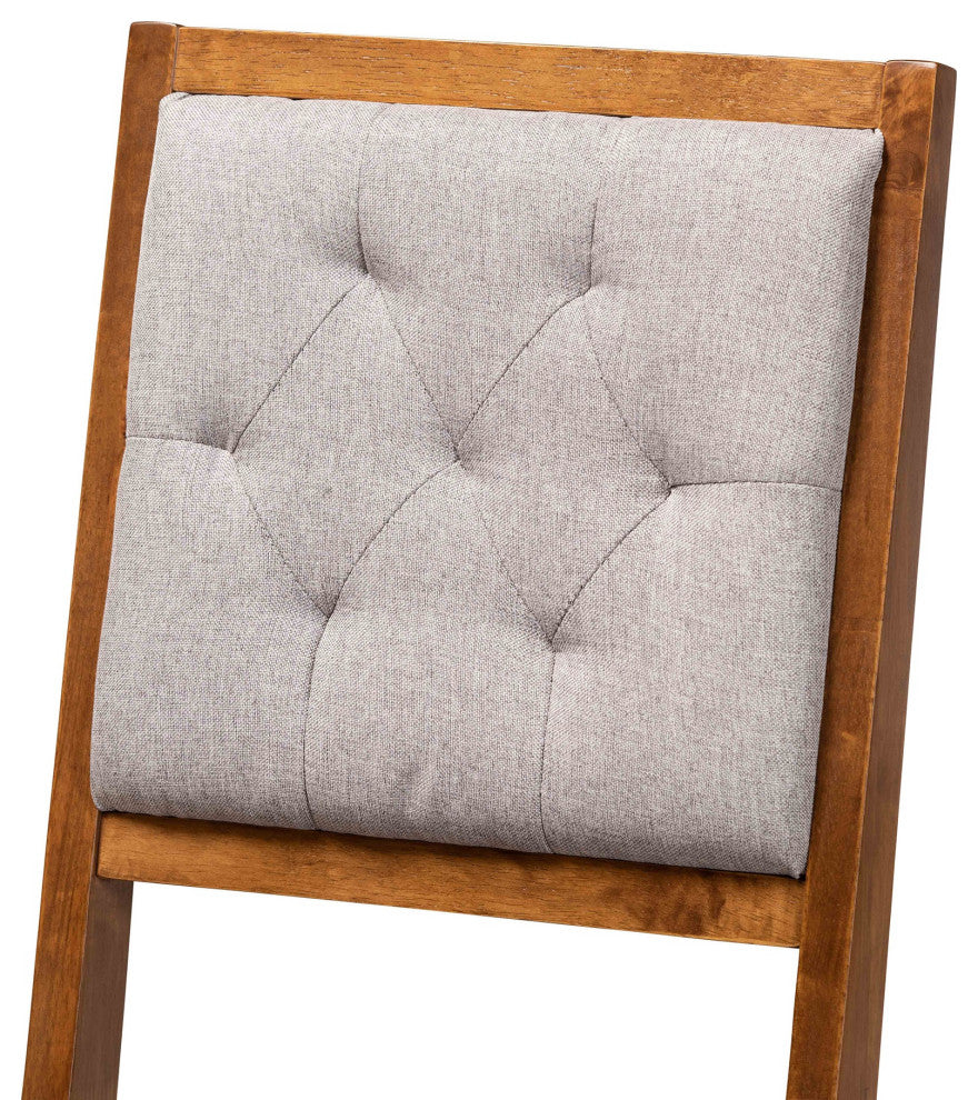 Gray Fabric Upholstered And Walnut Brown Finished Wood Dining Chairs, Set of 2
