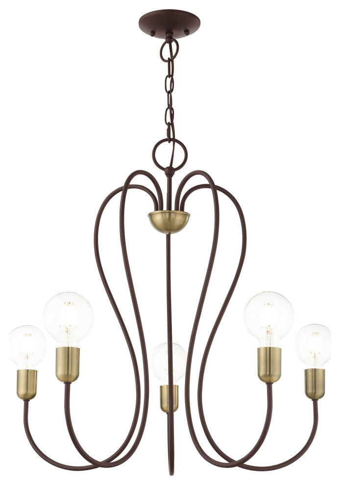 Livex Lighting Lucerne 5 Light Bronze With Antique Brass Accent Chandelier