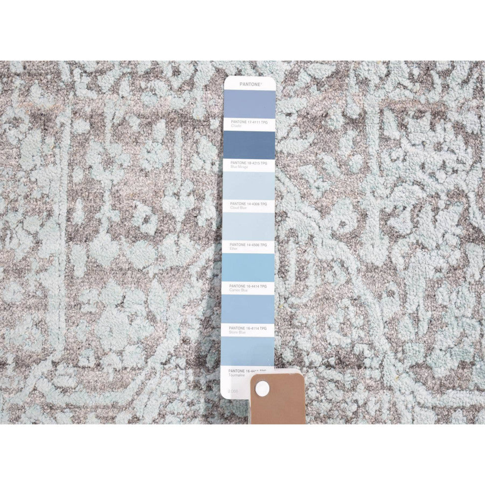 Wool and Pure Silk Hand Knotted Gray Broken Persian XL Runner Rug, 2'7" x 14'0"