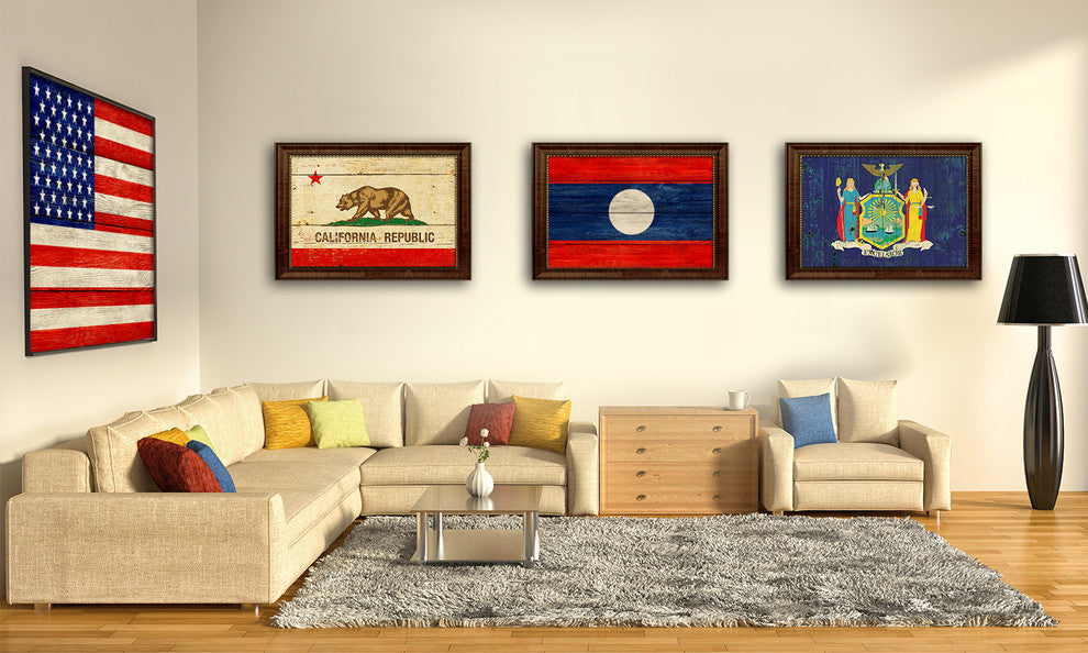 Latvia Country Textured Flag Print With Brown Gold Frame, 19"X27"