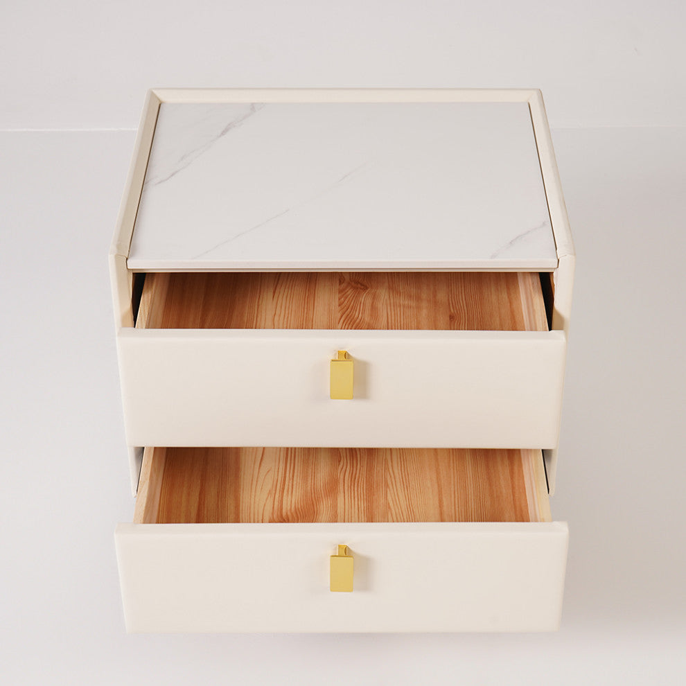 2 Drawers Nightstand PU Leather Bedside Table Nightstand with Gold Metal Legs