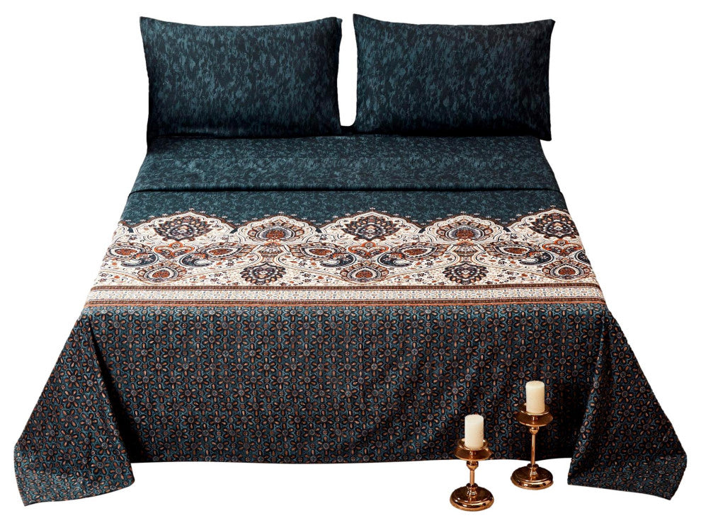 Tache Paisley Damask Lattice Floral Flat Top Sheet, Cal King