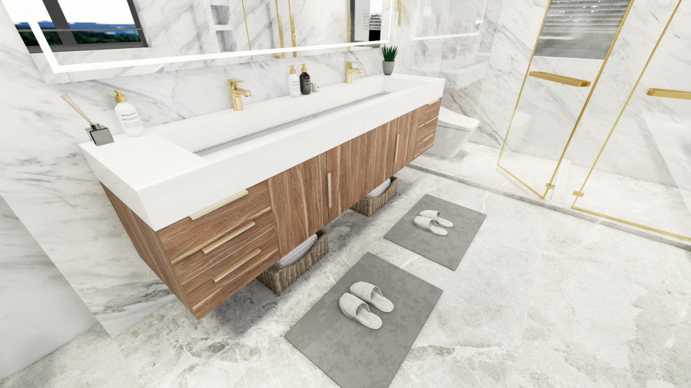 Madison 84" Wall Standing Double Sink Vanity with Reinforced Acrylic Sink, White Oak
