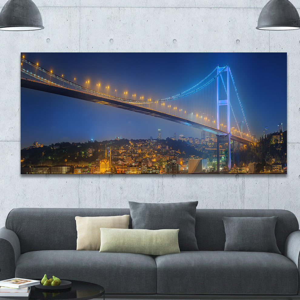 Bosphorus Bridge at Night Istanbul, Large landscape Canvas Art Print, 60"x28"