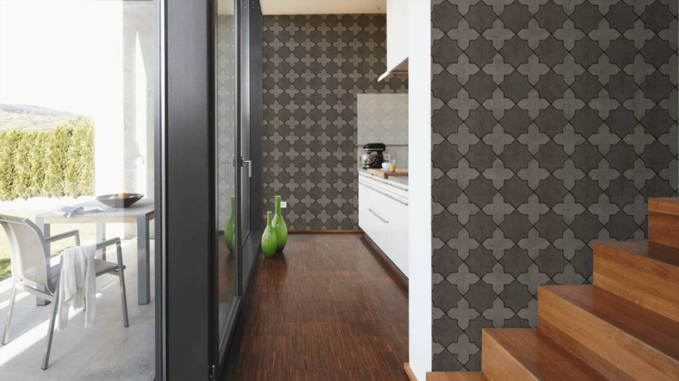 Mosaic Textured Wallpaper Featuring Star Shaped Tile, 374213