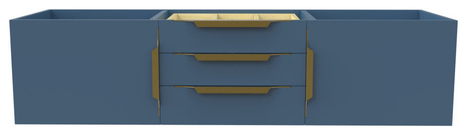 CastelloUSA Alpine 60" Wall Mounted Vanity, Base Only, Blue, Gold Handles
