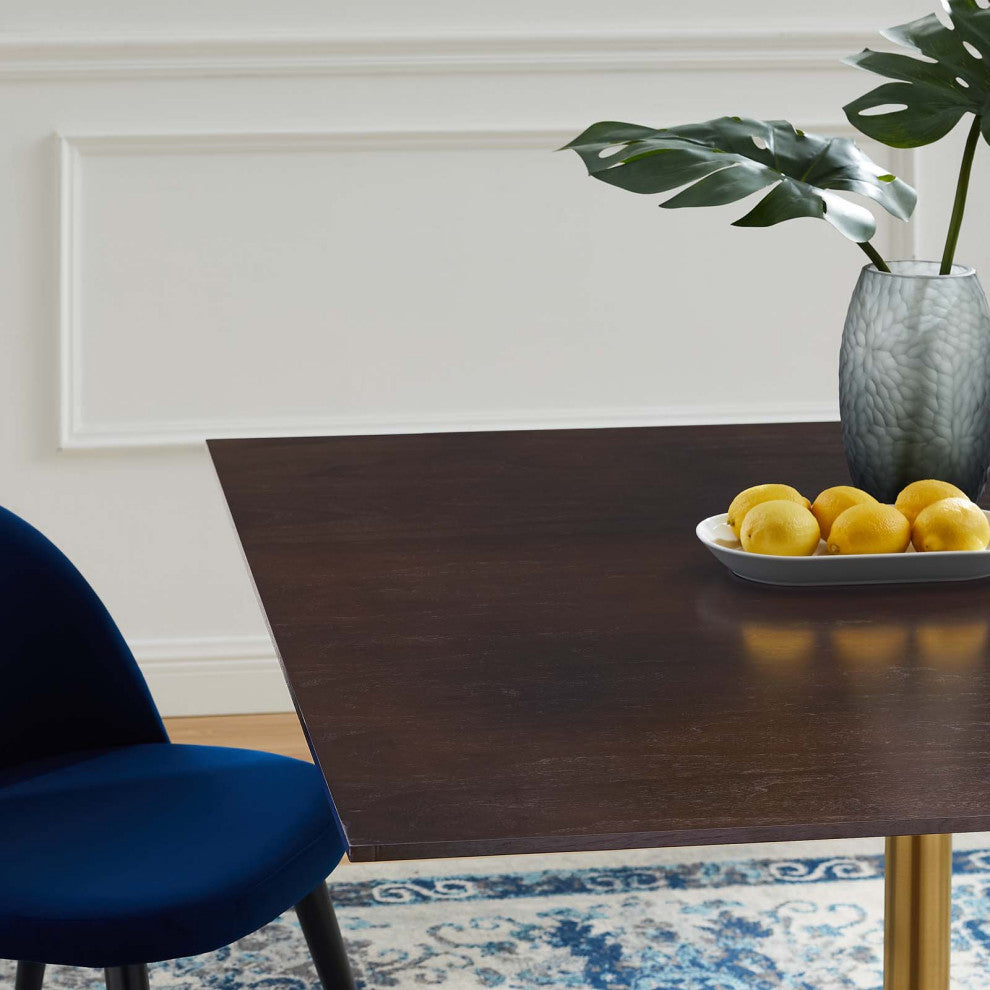 Dining Table, Square, Wood, Gold Dark Brown Brown Walnut, Cafe Bistro Restaurant