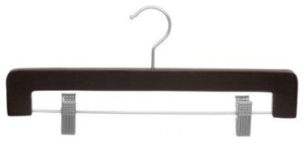 Deluxe Wooden Bottom Hanger With Clips, Espresso/Brushed Chrome, Box of 25