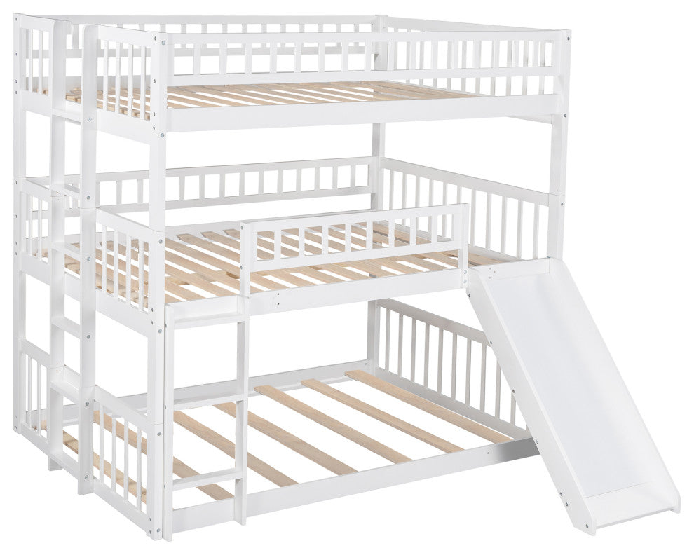 Gewnee Wood Triple Full Size Convertible Bunk Bed in White