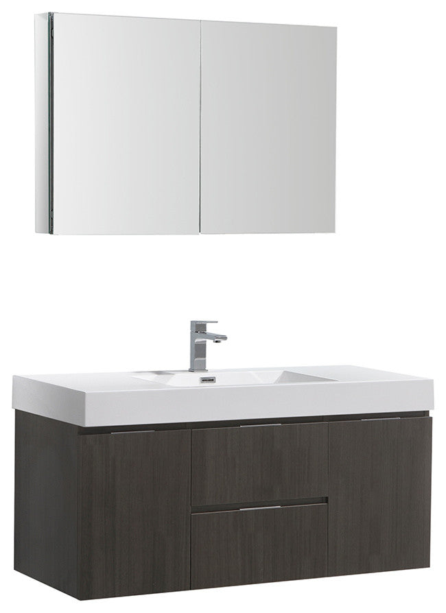 Valencia 48" Gray Oak Wall Hung Bathroom Vanity Set, Cabinet, Faucet FFT1030BN