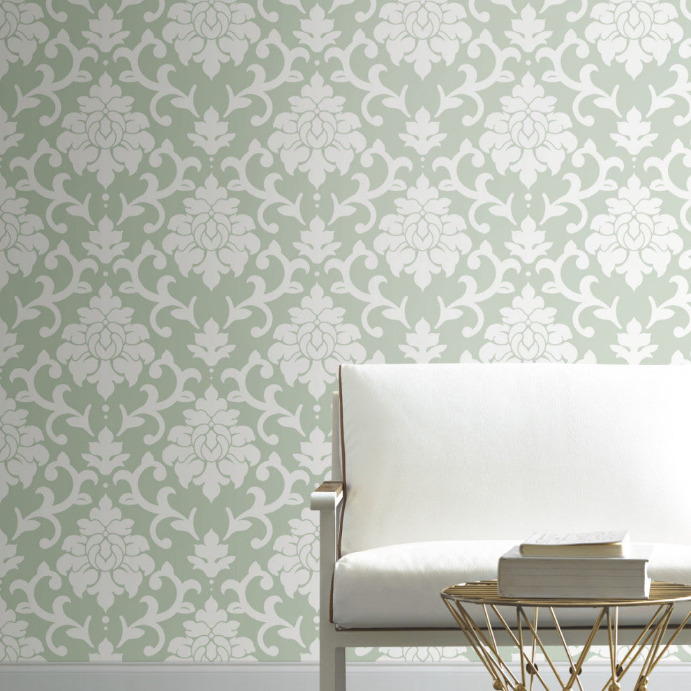Damask Peel and Stick Wallpaper, Green