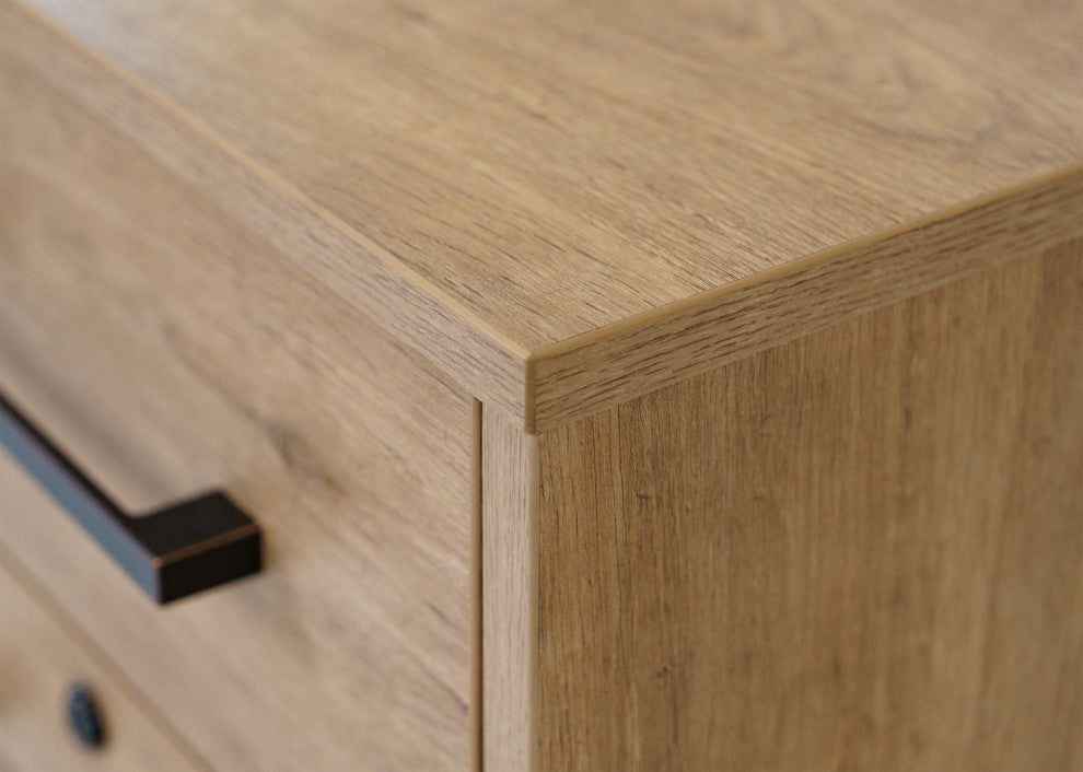 Modern Two Drawer Wood Laminate File Cabinet, Fully Assembled, Light Brown