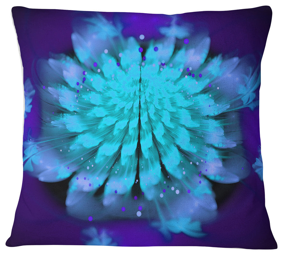 Fractal Blue Spread out Flower Floral Throw Pillow, 16"x16"