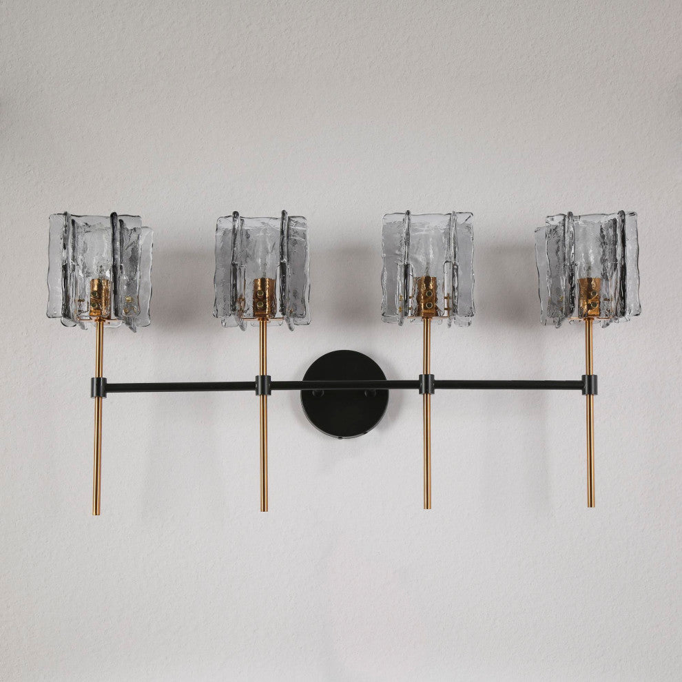 LNC Tucana Polished Gold and Matte Black Modern Wall Sconce, Textured Glass, 4 Lights