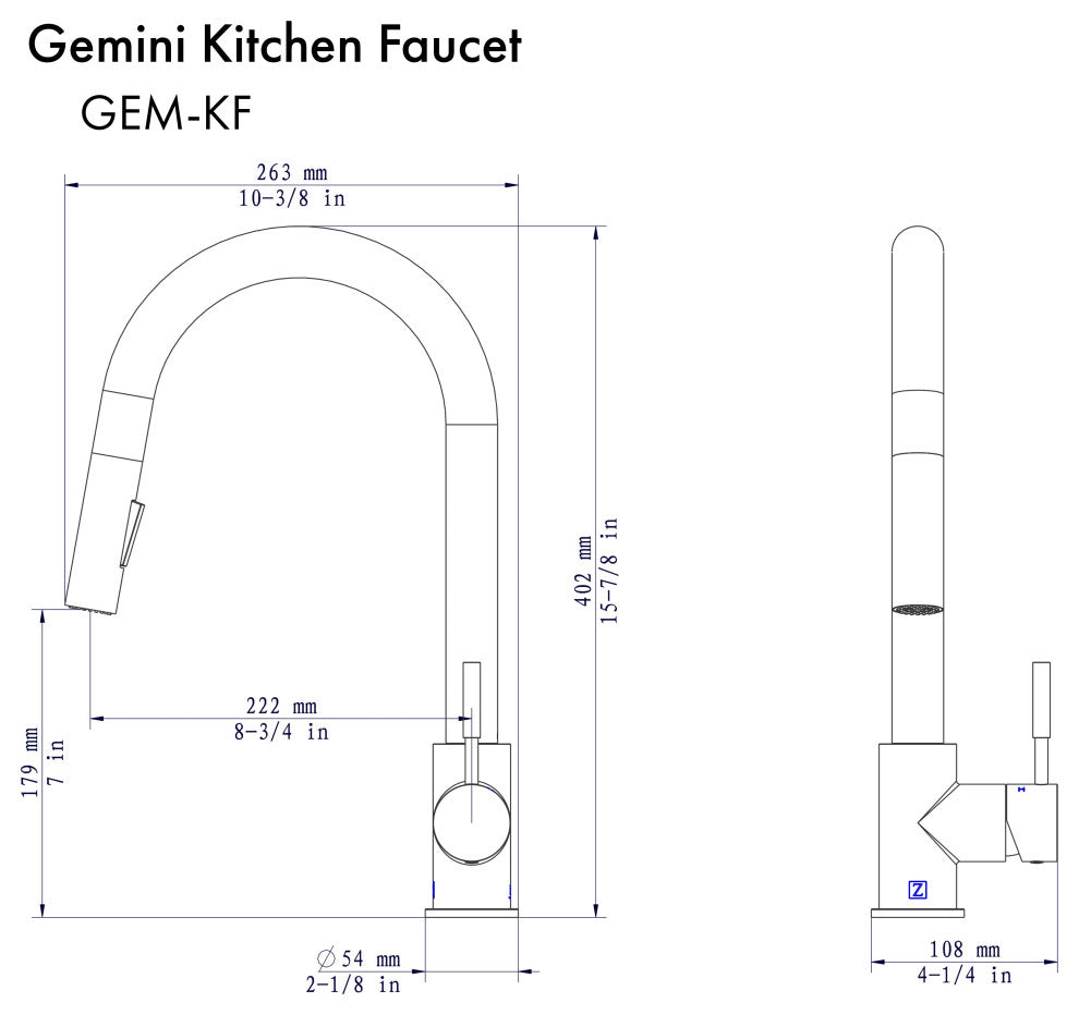ZLINE Gemini Kitchen Faucet in Polished Gold (GEM-KF-PG)