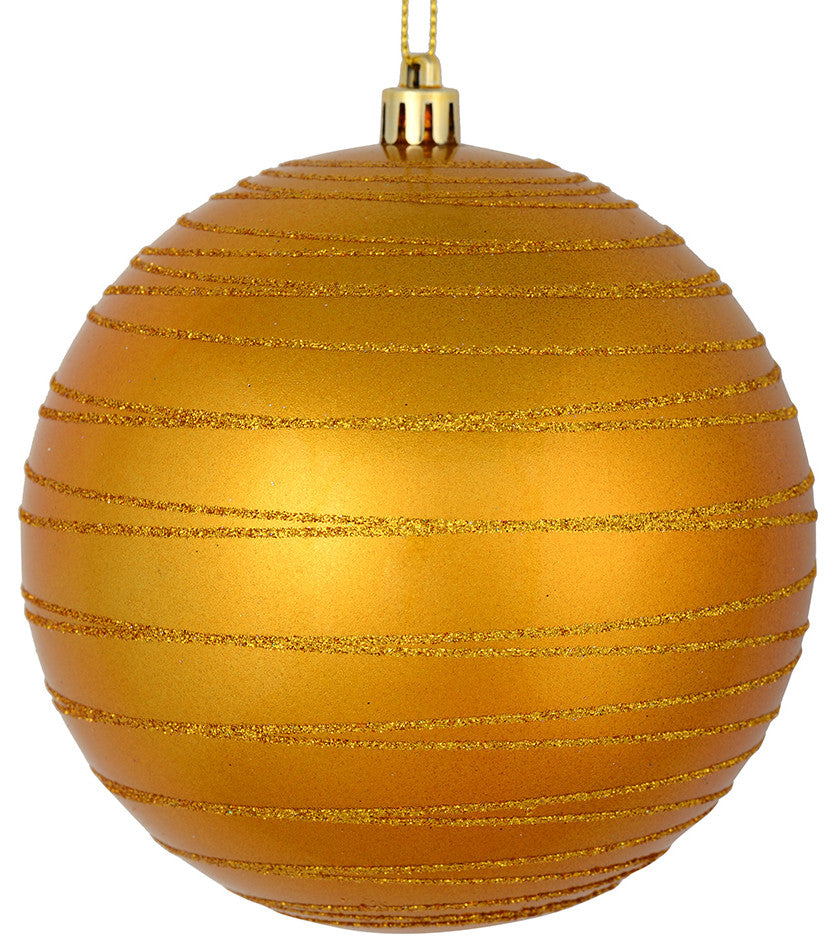 Vickerman N187630D 4" Antique Gold Candy Finish Ball Ornament With Glitter Lines