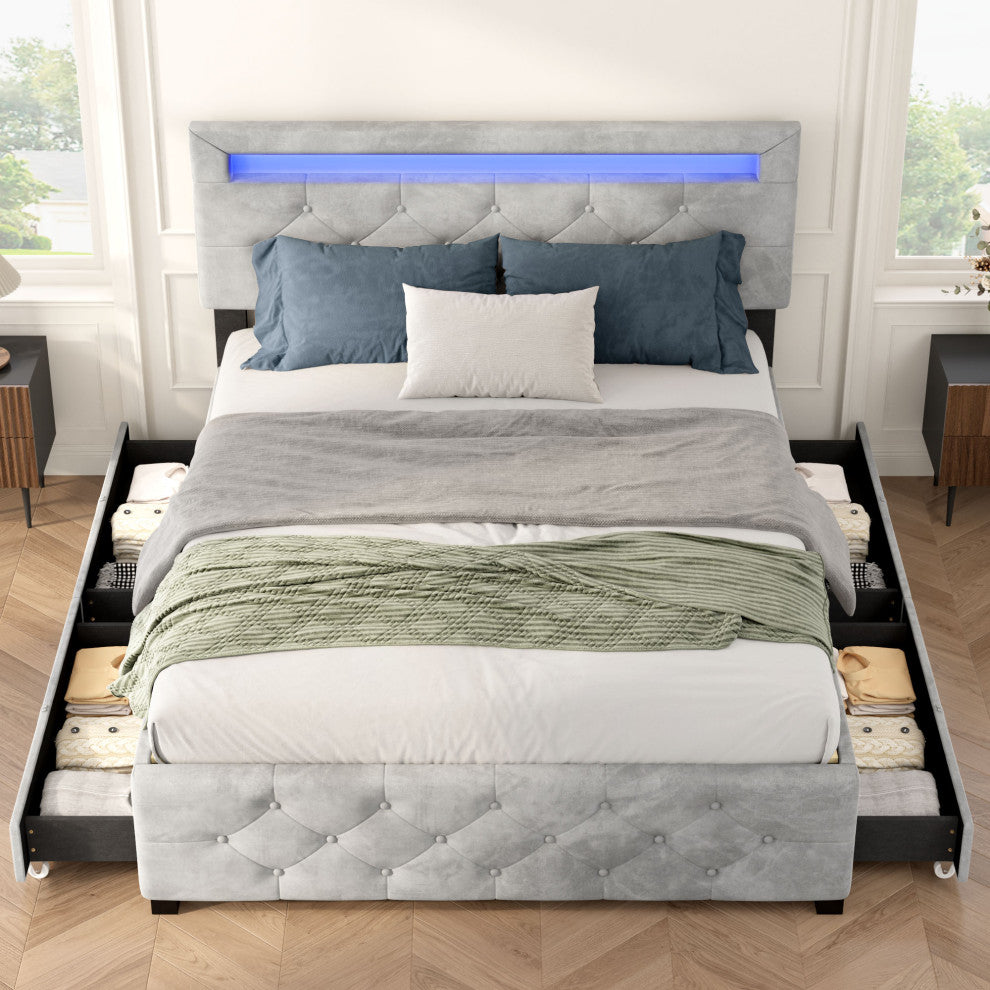 Gewnee Queen Size Upholstered Platform Storage Bed Frame