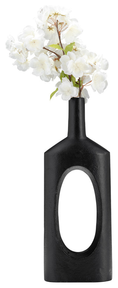 Metal, 16"H, Tall Modern Open Cut Out Vase, Black