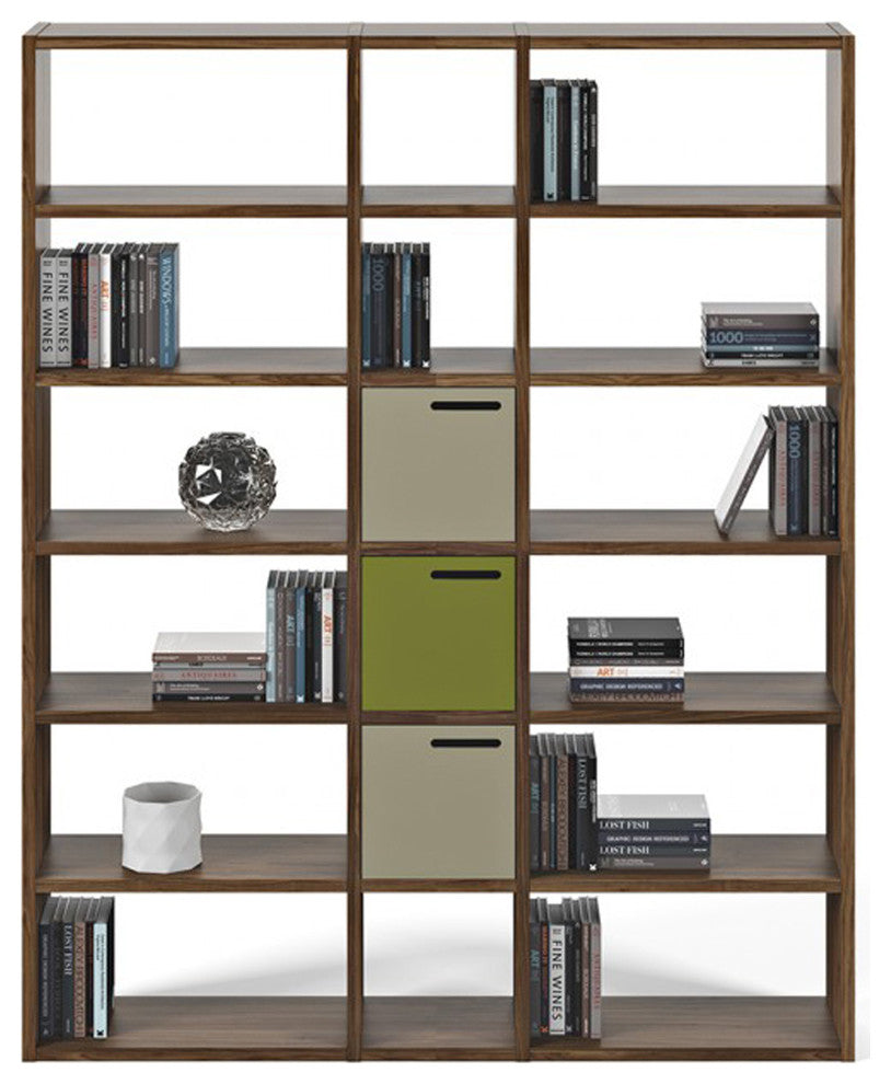 Modern Modular Thick Large Book And Display Shelves, Natural Walnut
