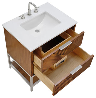 Diamond 30" Bath Vanity, Walnut/Brushed Nickel, 30", White Quartz Top