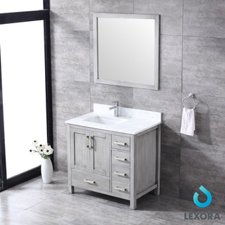 Jacques 36" Gray Single Vanity Carrara Marble Top Sink, 34" Mirror Left
